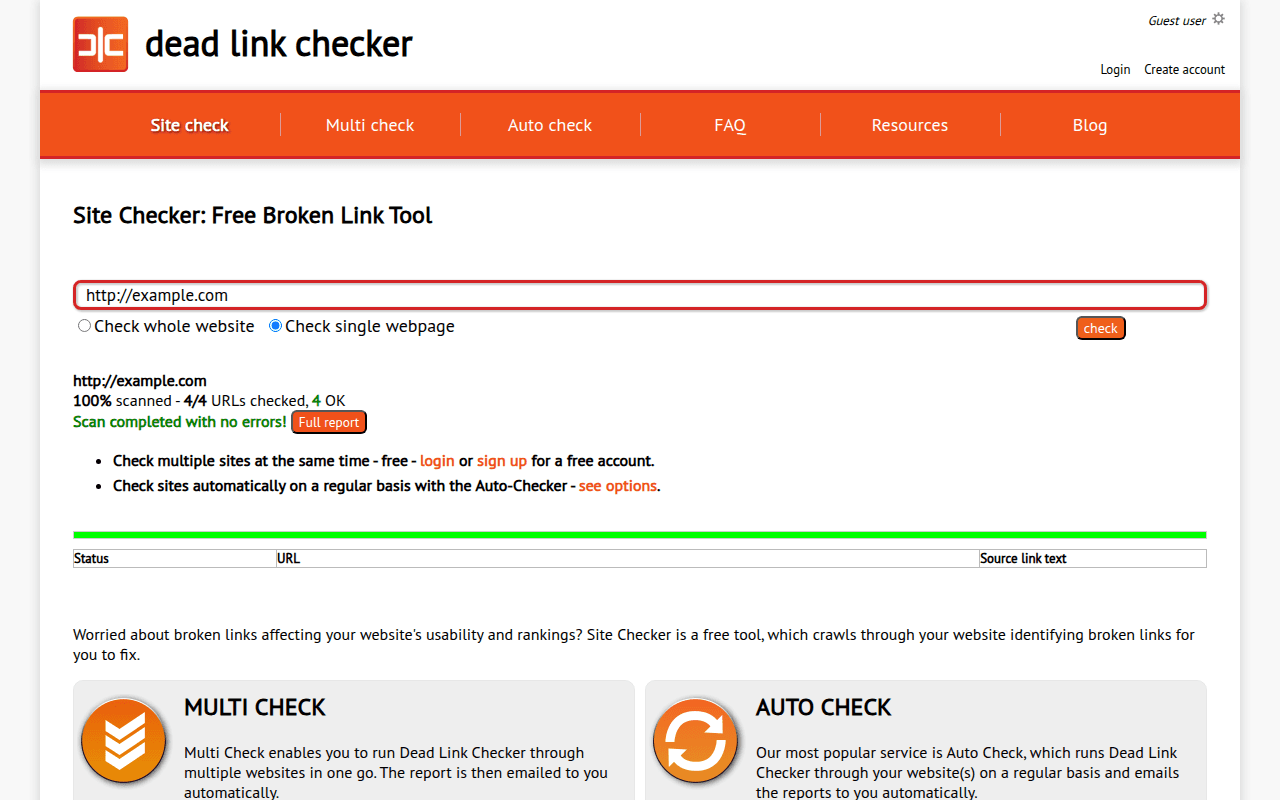 Dead Link Checker free online tool for scanning websites for broken links