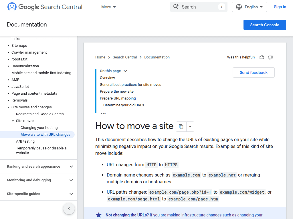Google Search Central documentation on how to move a site with URL changes
