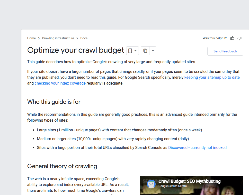 Google's crawl budget documentation — explains how Google allocates crawling resources, which is affected by broken links wasting crawl budget on dead URLs