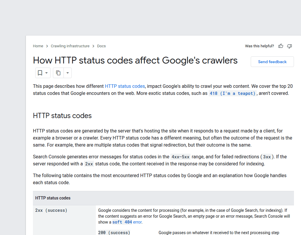 Google's documentation on HTTP status codes — how Googlebot handles 4xx and 5xx responses, relevant for how broken links interact with crawling